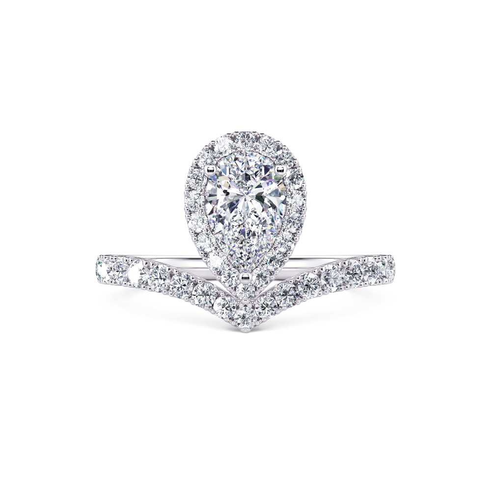 White Gold Pear Halo Diamond Ring