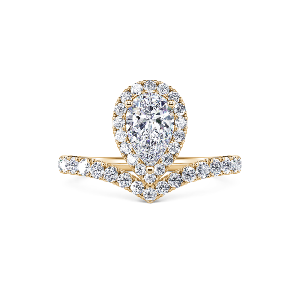 Yellow Gold Pear Halo Diamond Ring