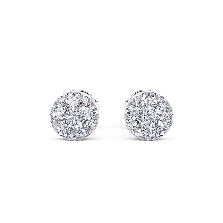 White Gold Halo Stud Earrings