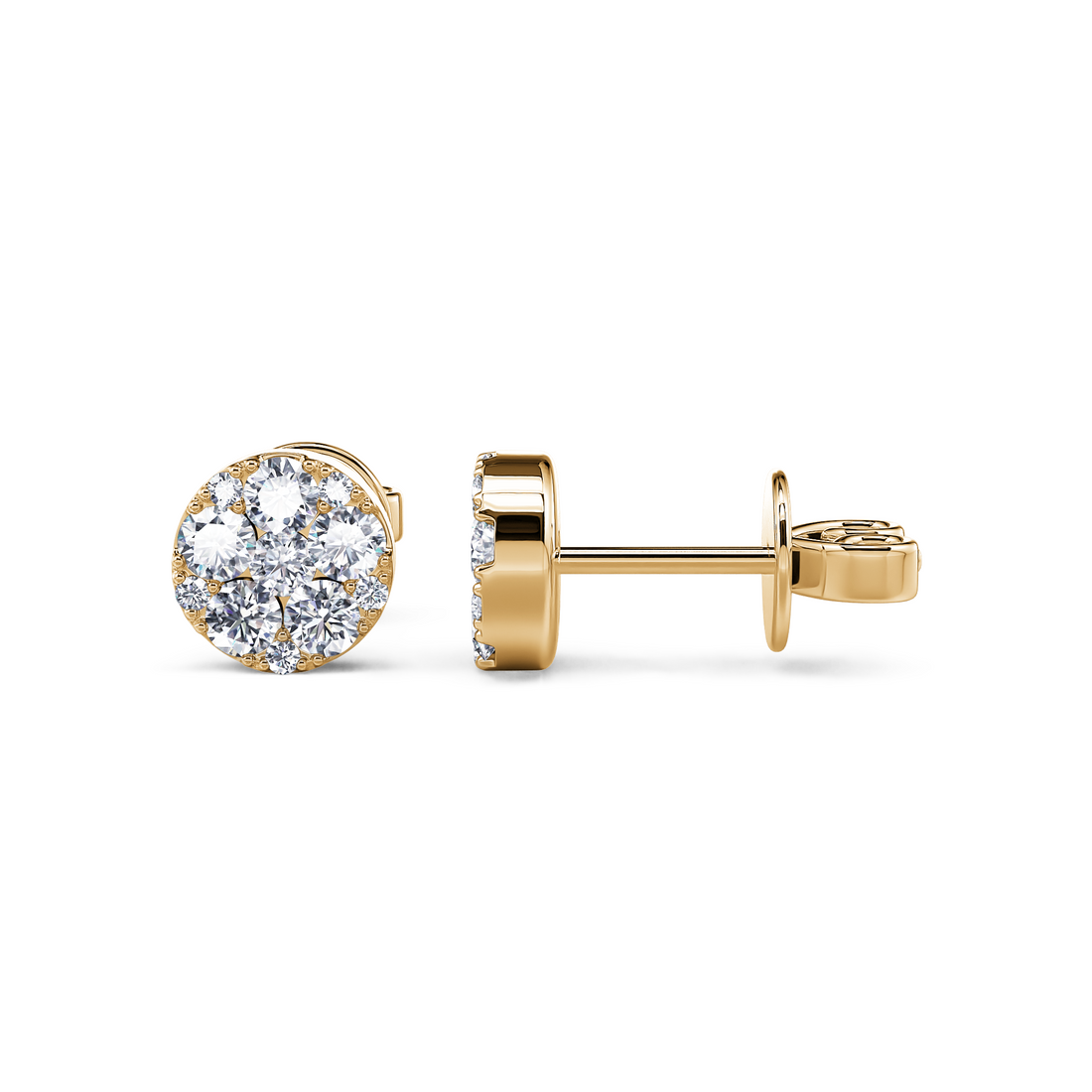 Yellow Gold Halo Stud Earrings