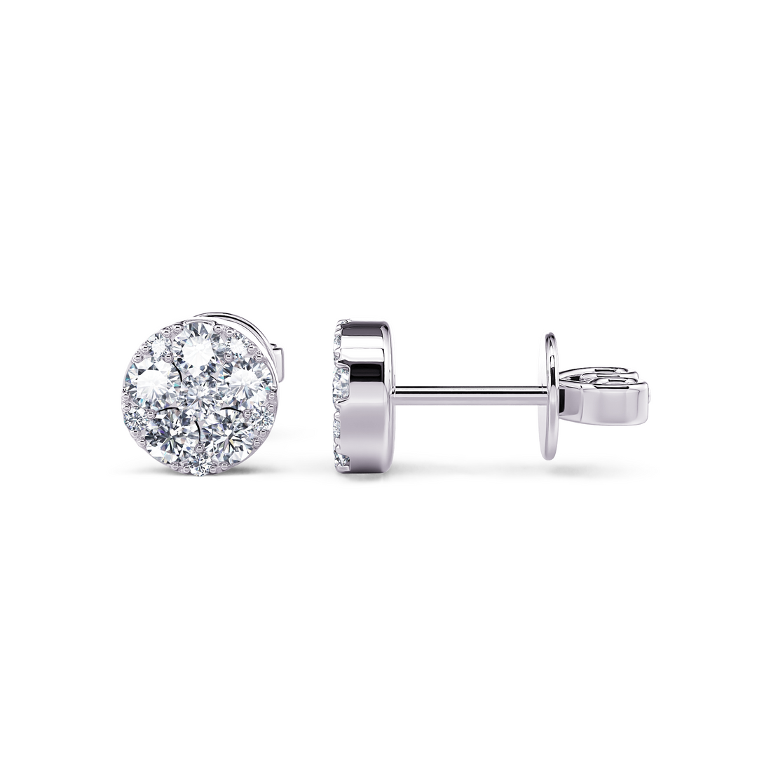 White Gold Halo Stud Earrings