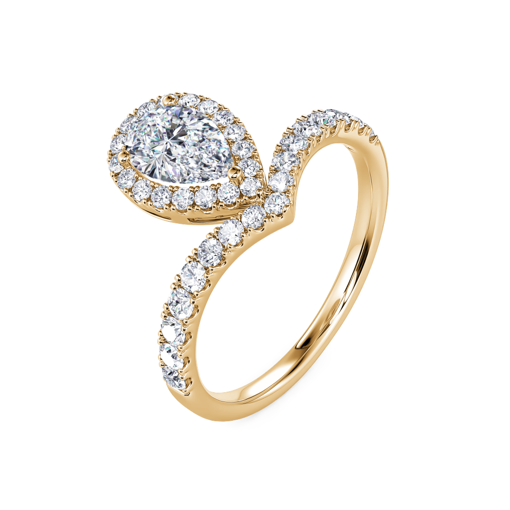 Yellow Gold Pear Halo Diamond Ring