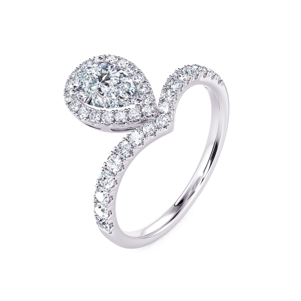 White Gold Pear Halo Diamond Ring