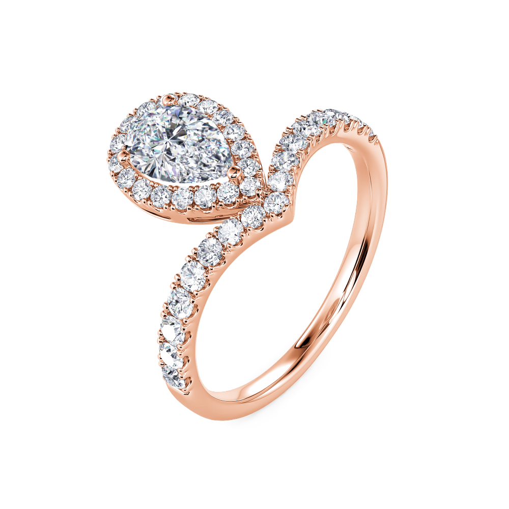 Rose Gold Pear Halo Diamond Ring