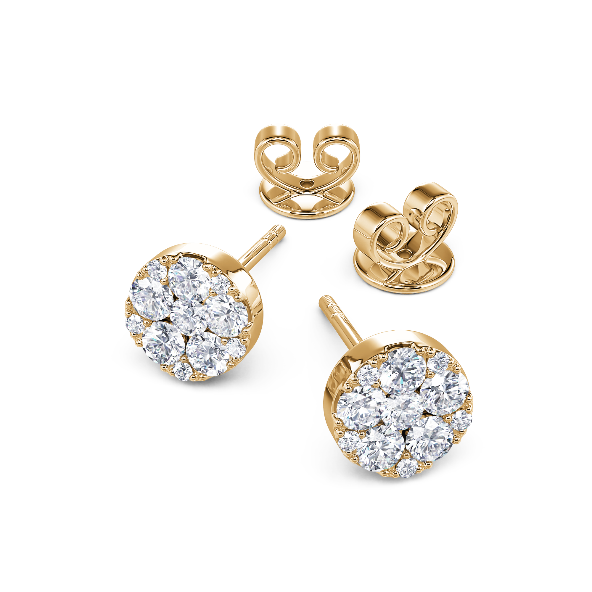 Yellow Gold Halo Stud Earrings