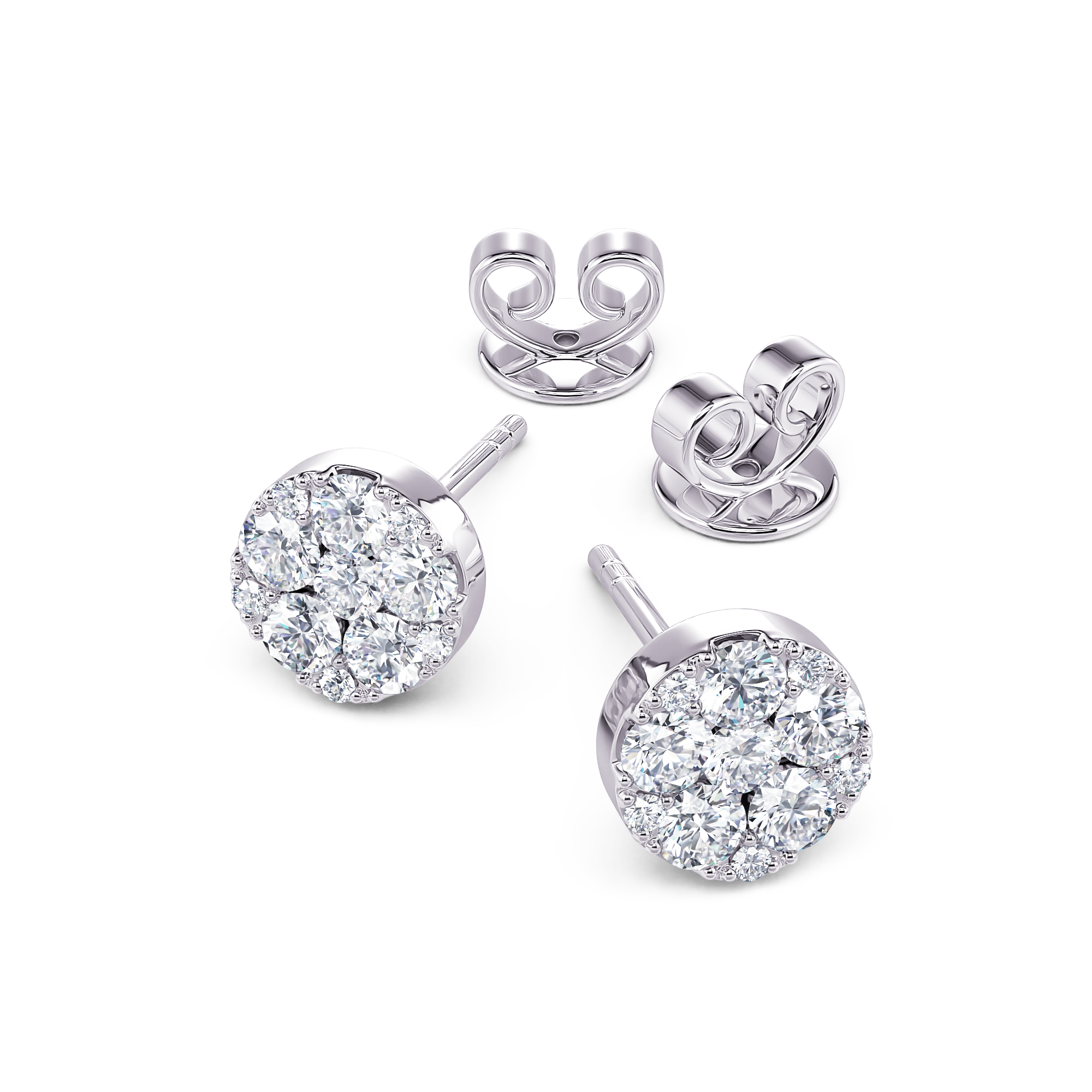 White Gold Halo Stud Earrings