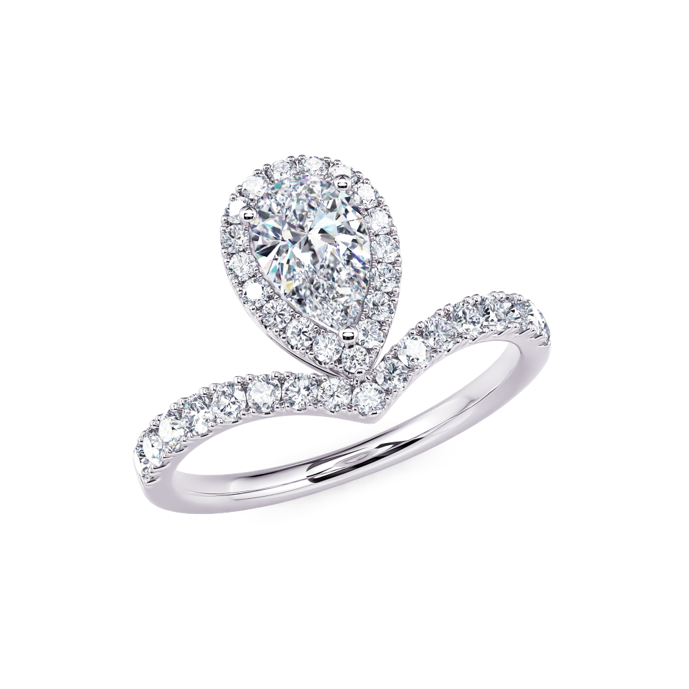 White Gold Pear Halo Diamond Ring