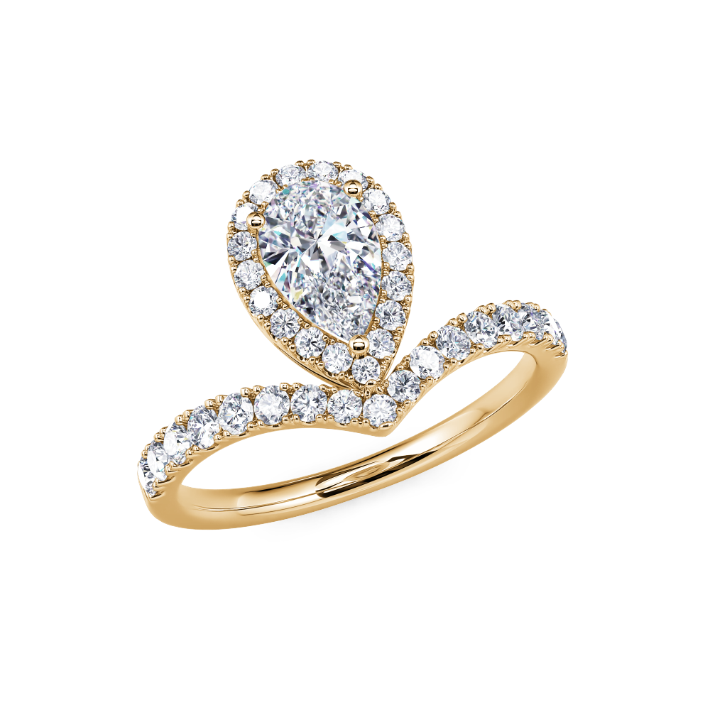Yellow Gold Pear Halo Diamond Ring