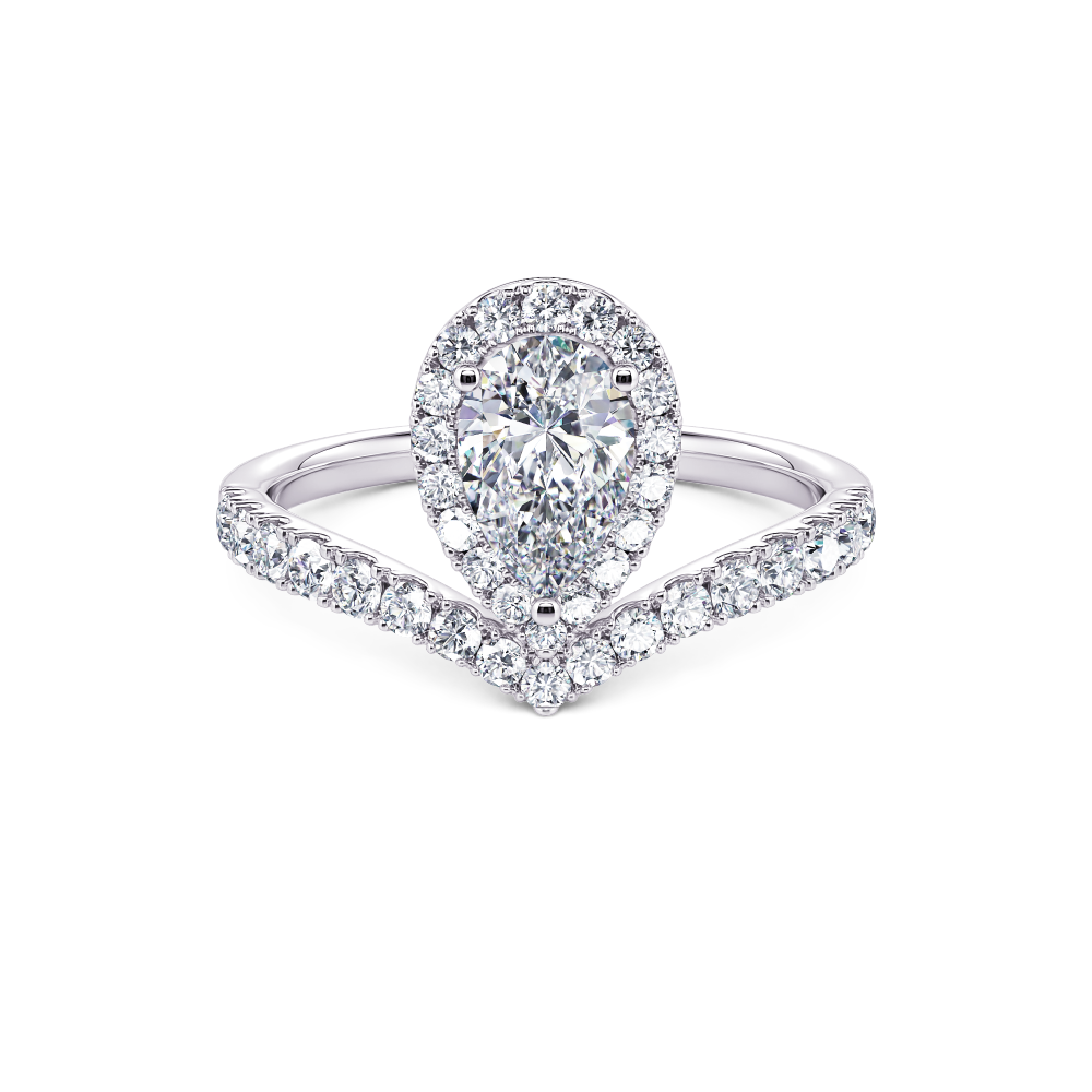 White Gold Pear Halo Diamond Ring