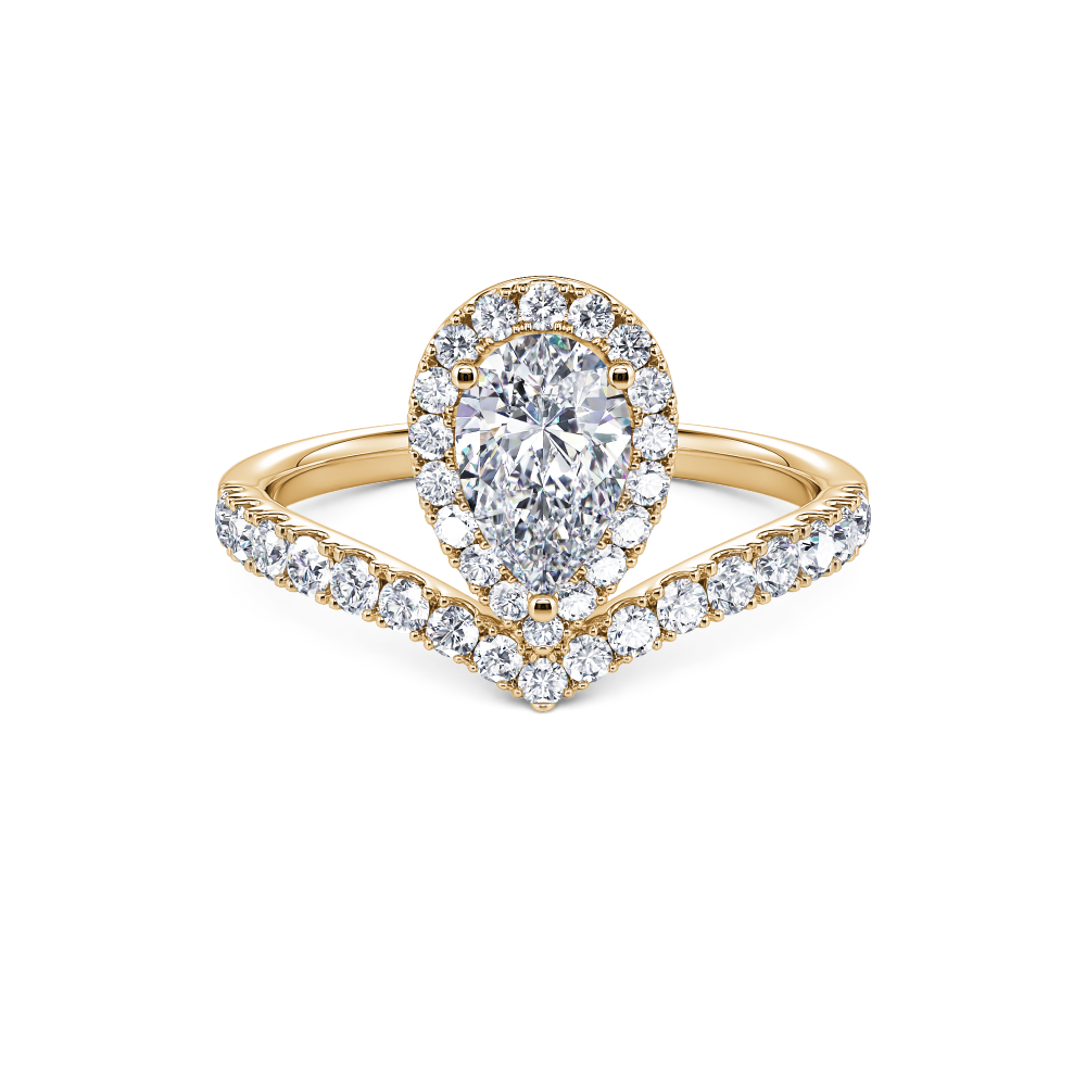 Yellow Gold Pear Halo Diamond Ring