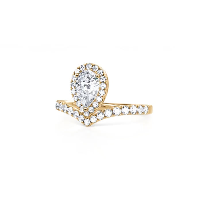 Yellow Gold Pear Halo Diamond Ring