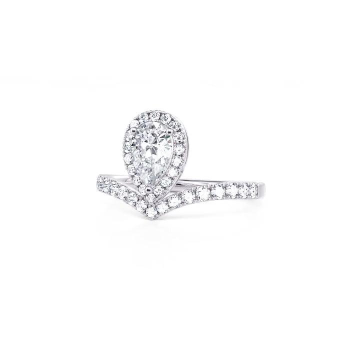 White Gold Pear Halo Diamond Ring