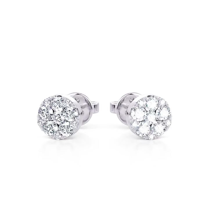 White Gold Halo Stud Earrings