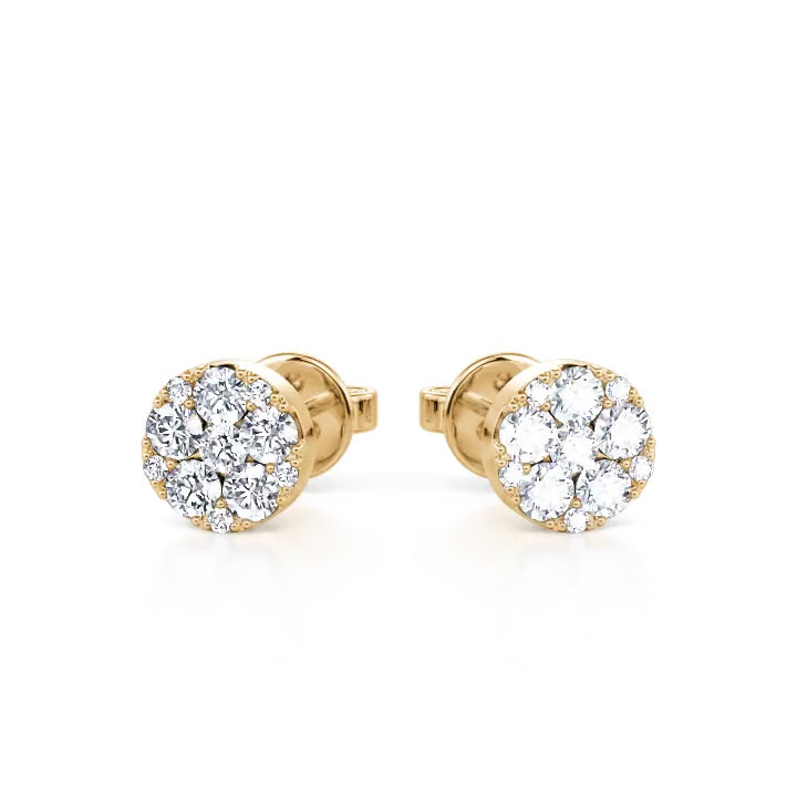 Yellow Gold Halo Stud Earrings